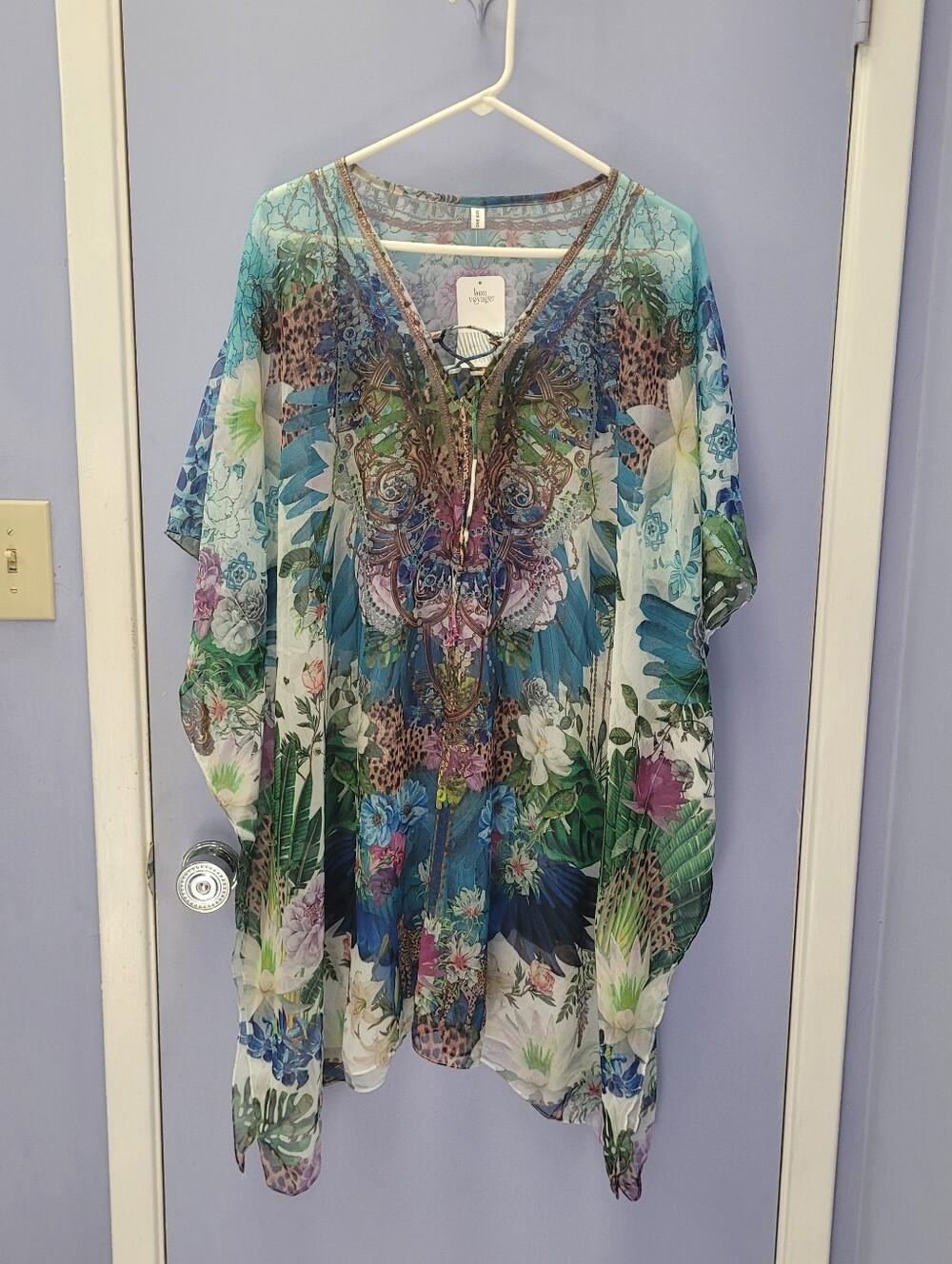 Bon Voyage Women's Beach Cover-Up One Size Multicolor Floral Anml Prt Sheer NWT